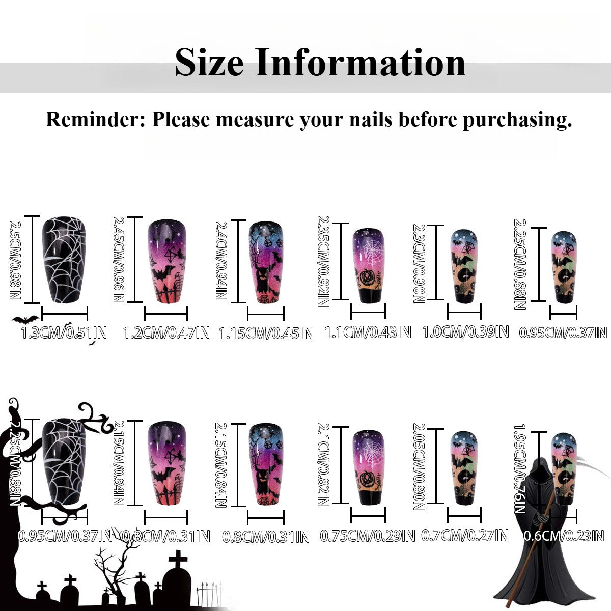 Halloween Press On Nails – Purple Bat Moon Design Fake Nail Tips 