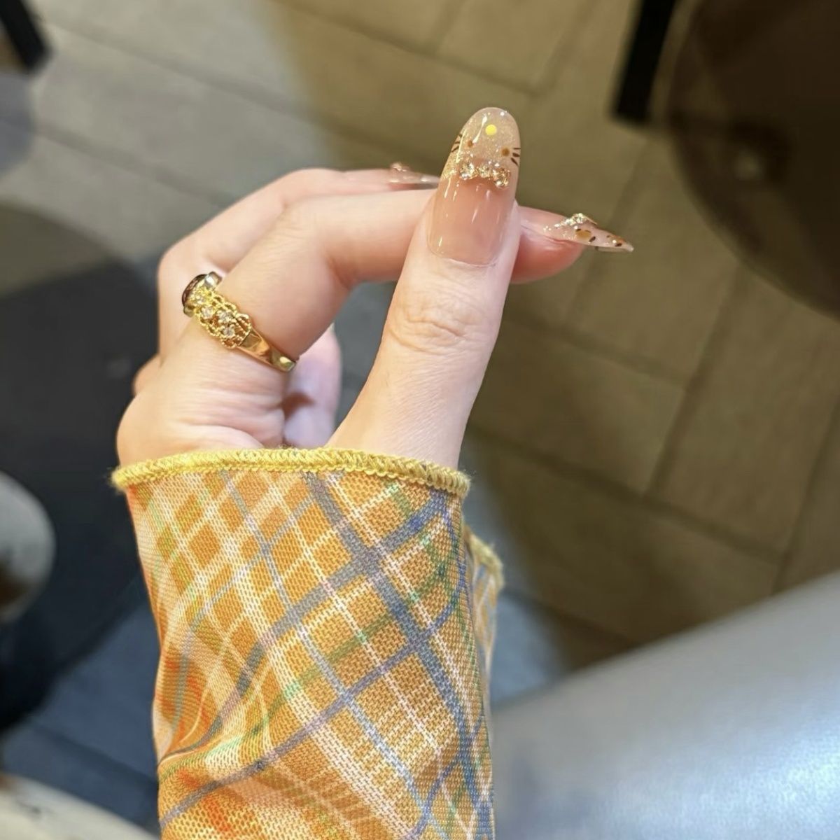 Leopard Kitty French Cat Eye Press On Nails – Handcrafted Sparkling Nude Design for Elegant Women 