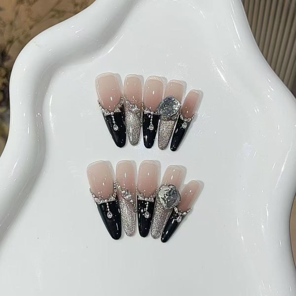 Black Chocolate Handcrafted French Gradient Press On Nails 