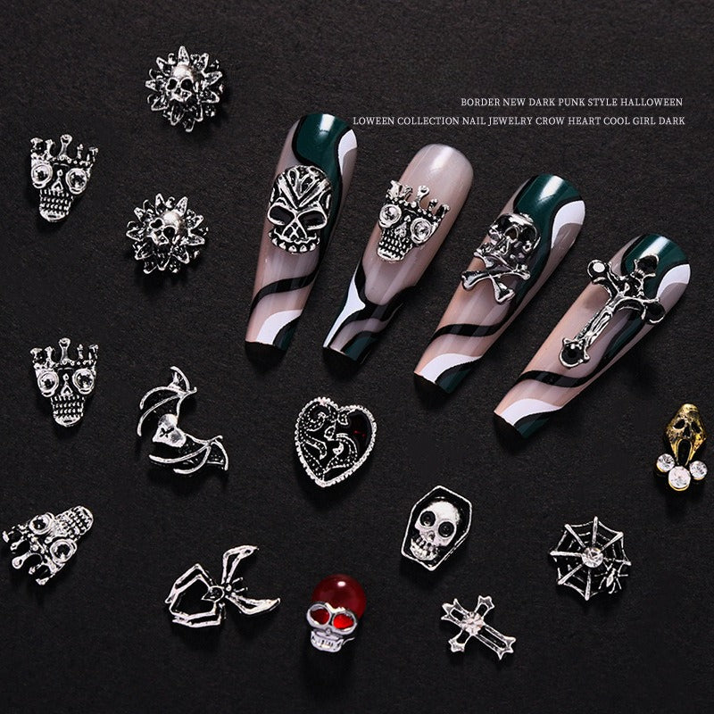 Gothic Punk Nail Art Decorations – Skull Cross Heart Alloy Charms 